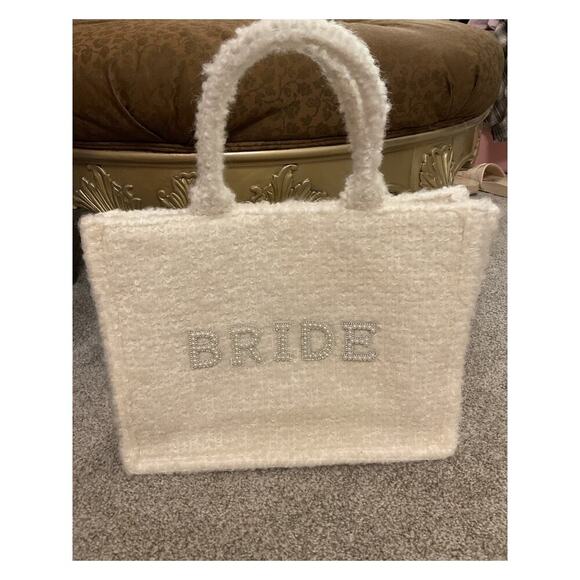 Shiraleah Hitched Collection Wedding Day Pearl Embellished "BRIDE" Boucle Tote - Picture 4 of 9